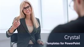  Presentation with studio - Colorful PPT layouts enhanced with young-woman-interviewing-a-guest backdrop and a ocean colored foreground