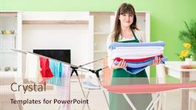  Presentation with ironing - Colorful PPT theme enhanced with young woman ironing clothing at home backdrop and a lemonade colored foreground