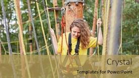  Presentation with forest bridge - Colorful PPT layouts enhanced with young-woman-is-balancing backdrop and a yellow colored foreground