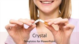  Presentation with quit - Audience pleasing presentation consisting of young woman is breaking a cigarette quit smoking concept isolated over white backdrop and a coral colored foreground