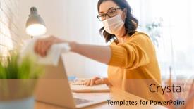  Presentation with office cleaning - PPT layouts enhanced with young-woman-is-doing background and a coral colored foreground