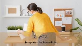  Presentation with office cleaning - Beautiful PPT layouts featuring young-woman-is-doing backdrop and a coral colored foreground