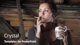  Presentation with smoking - Amazing slides having young woman is drinking coffee and smoking cigarette backdrop and a tawny brown colored foreground