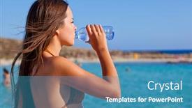  Presentation with bottle water - Colorful PPT theme enhanced with young woman is drinking a water from the bottle backdrop and a teal colored foreground