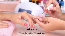  Presentation with manicure - Amazing PPT layouts having young woman is getting manicure in beauty salon close-up backdrop and a coral colored foreground