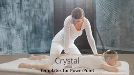  Presentation with massage therapy - Slide set having young-woman-is-getting-thai background and a coral colored foreground