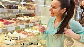  Presentation with cafe - Presentation theme featuring young-woman-is-looking background and a lemonade colored foreground