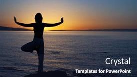  Presentation with mountain lake - Theme featuring young-woman-is-practicing-yoga background and a wine colored foreground