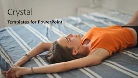  Presentation with bed - PPT layouts having young-woman-is-resting background and a light gray colored foreground