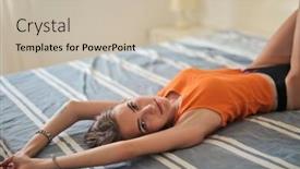  Presentation with bed - PPT theme consisting of young-woman-is-resting background and a soft green colored foreground