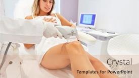  Presentation with clinic - Slide set with young-woman-is-treated background and a coral colored foreground