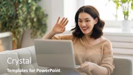  Presentation with laptop - Slide deck enhanced with young-woman-is-using-laptop background and a gray colored foreground