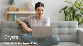  Presentation with laptop - Amazing theme having young-woman-is-using-laptop and a gray colored foreground