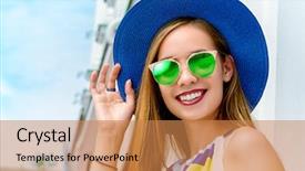  Presentation with beauty and fashion - Audience pleasing theme consisting of young woman is walking down backdrop and a  colored foreground