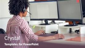  Presentation with atmosphere - Slide deck consisting of young-woman-is-working background and a violet colored foreground