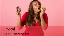  Presentation with apple trees are blooming pink - Beautiful theme featuring young woman isolated over pink backdrop and a red colored foreground