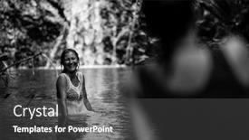  Presentation with waterfall woman - Cool new presentation with young-woman-joying-swimming backdrop and a dark gray colored foreground