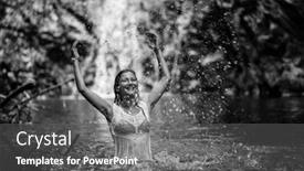  Presentation with waterfall woman - Presentation consisting of young-woman-joying-swimming background and a gray colored foreground