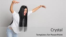  Presentation with young athletes box jumping - Presentation theme enhanced with young woman jumped on something background and a  colored foreground