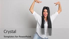  Presentation with young athletes box jumping - Beautiful presentation theme featuring young woman jumped on something backdrop and a  colored foreground