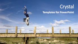  Presentation with young athletes box jumping - Slide deck with young woman jumping for fun in a beautiful day background and a ocean colored foreground