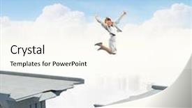  Presentation with gap - Audience pleasing PPT theme consisting of young woman jumping over a gap in the bridge as a symbol of risk backdrop and a cream colored foreground