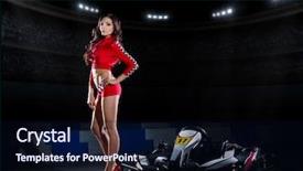  Presentation with stadium - Presentation design with young woman karting racer background and a wine colored foreground