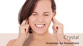  Presentation with ears - Audience pleasing slide deck consisting of young-woman-keeps-her-ears backdrop and a coral colored foreground