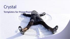  Presentation with snow day - Cool new PPT theme with young woman kidding on snow in winter day backdrop and a sky blue colored foreground