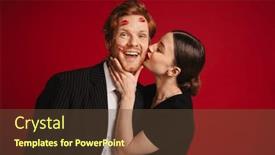  Presentation with lipstick - PPT layouts featuring young-woman-kissing-cheerful-man background and a tawny brown colored foreground