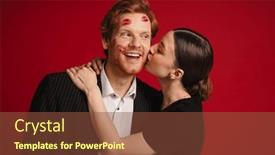  Presentation with lipstick - Slide set having young-woman-kissing-cheerful-man background and a tawny brown colored foreground