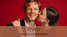  Presentation with lipstick - Presentation theme enhanced with young-woman-kissing-cheerful-man background and a red colored foreground