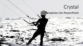  Presentation with kite - Presentation theme consisting of young woman kite-surfer rides against the sun background and a white colored foreground