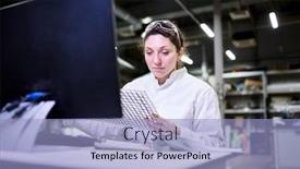  Presentation with carbon - Amazing PPT theme having young-woman-lab-technician-sitting backdrop and a light blue colored foreground