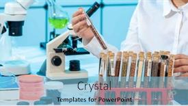  Presentation with genetic research - PPT layouts having young-woman-laboratory-assistant background and a light blue colored foreground