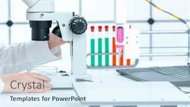  Presentation with laboratory - PPT theme having young-woman-laboratory-assistant background and a cool aqua colored foreground