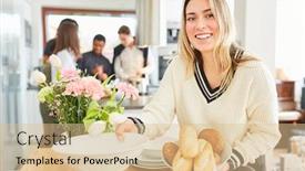  Presentation with dining table - Colorful presentation theme enhanced with young-woman-laying-table backdrop and a lemonade colored foreground