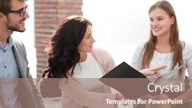  Presentation with woman leader - Amazing theme having young-woman-leader-asks-questions backdrop and a coral colored foreground