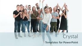  Presentation with woman leader - Slide set enhanced with young-woman-leader-standing background and a sky blue colored foreground