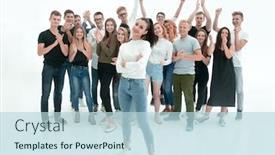  Presentation with woman leader - Presentation theme consisting of young-woman-leader-standing background and a light blue colored foreground