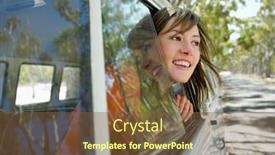  Presentation with doctor helps to get out of bed an elderly woman - Cool new PPT theme with young-woman-leaning-out backdrop and a tawny brown colored foreground