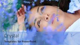  Presentation with flower woman - PPT layouts with flowers lying blue - young woman lies background and a light blue colored foreground