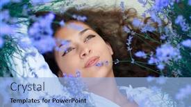  Presentation with flower woman - Slide set having flowers lying blue - young woman lies background and a light blue colored foreground
