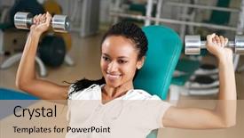  Presentation with lifting weights - Colorful slides enhanced with young woman lifting free weights backdrop and a coral colored foreground