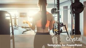  Presentation with lifting weights - Colorful presentation design enhanced with young-woman-lifting-weights backdrop and a coral colored foreground