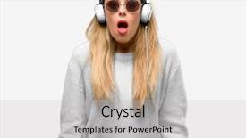  Presentation with music - PPT layouts having young woman listen to music background and a light gray colored foreground