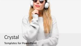  Presentation with music - Cool new slides with young woman listen to music backdrop and a  colored foreground
