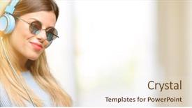  Presentation with music - Slides having young woman listen to music background and a cream colored foreground