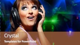  Presentation with music microphone radio mic retro - Colorful theme enhanced with young woman listen to music backdrop and a  colored foreground