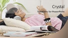  Presentation with free music - Cool new presentation theme with young woman listening music backdrop and a lemonade colored foreground